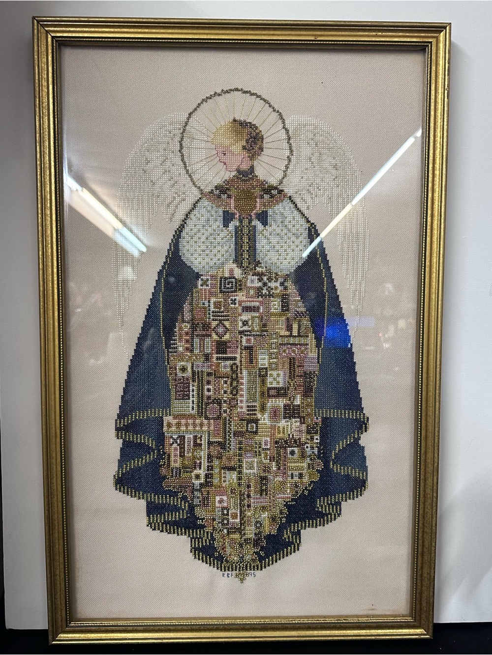 Framed Embroidered and Beaded Angel Wall Art